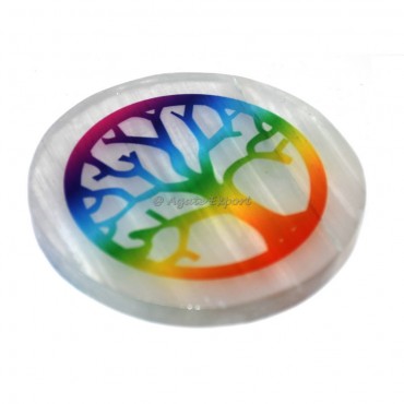 Rainbow Tree of Life Printed Selenite Coaster
