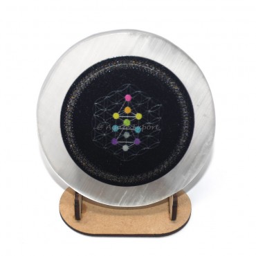 Black Flower Of Life Printed Selenite Coaster