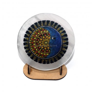 Ying Yang Mandala Pointed Printed Selenite Coaster