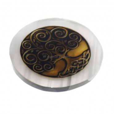 Antique Tree of life Printed Selenite Coaster