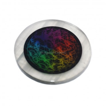 Flower Of Life Colourful Printed Selenite Coaster