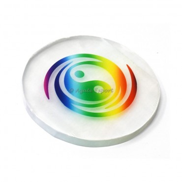 Ying Yang Printed Selenite Coaster