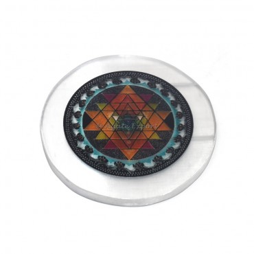 Yantra Printed Selenite Coaster