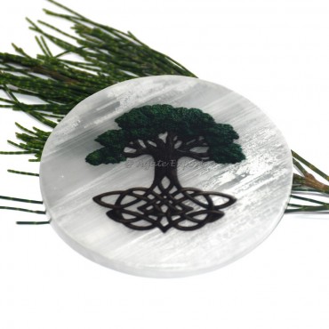 Tree Of life with root Printed Selenite Coaster