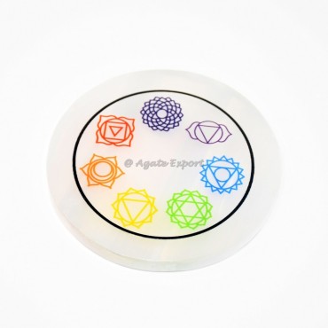 Seven Chakra Printed Selenite Coaster