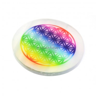 Flower Of life Printed Selenite Coaster