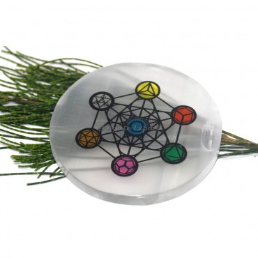 Metatron With Geometry Printed Selenite Coaster