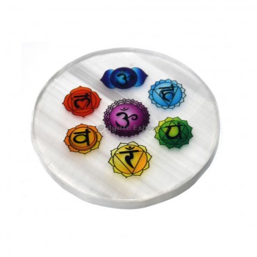 Seven Chakra With Sanskrit Printed Selenite Coaster