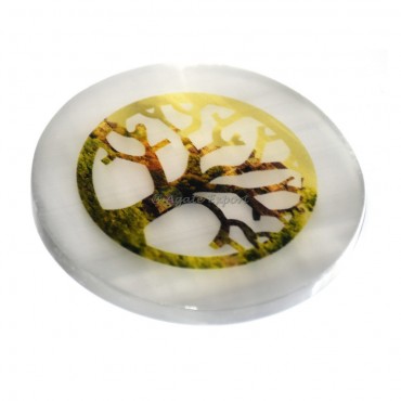 Natural Tree Of Life Printed Selenite Coaster
