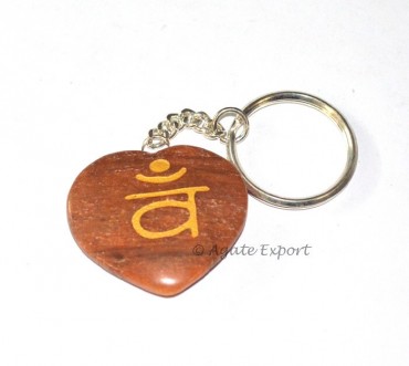 Peach Aventruine Sanskrit Vum Heart Keychains 