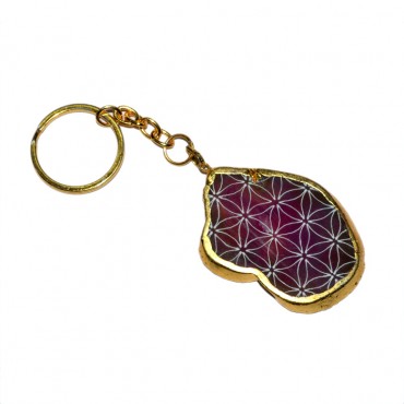 Pink Agate Flower Of life Keyring