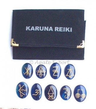 Karuna Reiki Blue Onyx Oval Set.