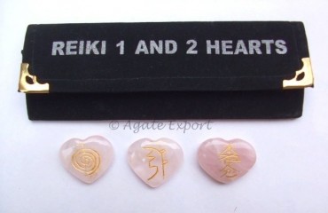 Rose Quartz Reiki 1 - 2 Hearts Set.