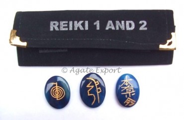 Blue Onyx Reiki 1 - 2 Oval Set.