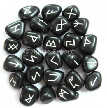 Black Agate Runes White Carved.