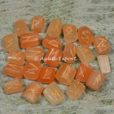 Orange Selenite Futhark Rune Set