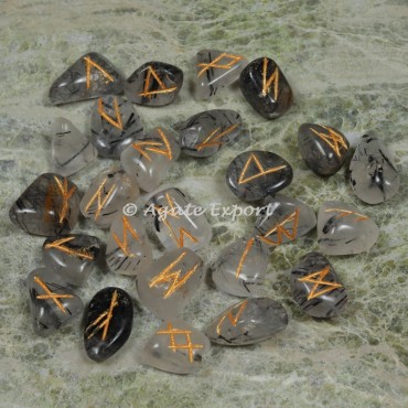 Black Rutile Futhark Rune Set