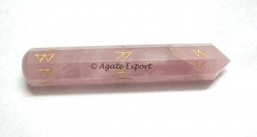 Rune Symbol on Rose Quartz Faceted Wands