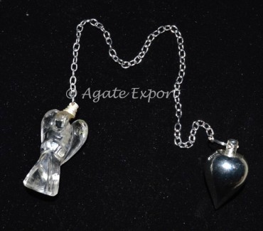 Crystal Quartz Angel With Metal  Pendulum