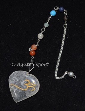 Crystal Quartz Heart With Om Pendulum