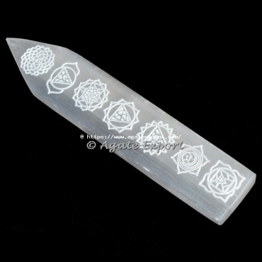 Yoga Chakra Engraved Selenite Wand