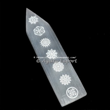 Celtic 7 Chakra Engraved Selenite Wand