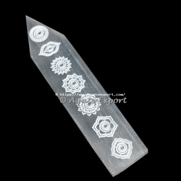 Celtic Seven Chakra Engraved Selenite Wand