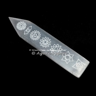 New 7 Chakra Symbols Engraved Selenite Wand