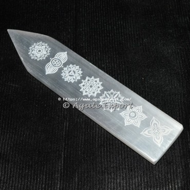 Accent Chakra Engraved Selenite Wand