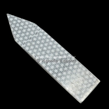 Flower Of Life Engraved Selenite Wand