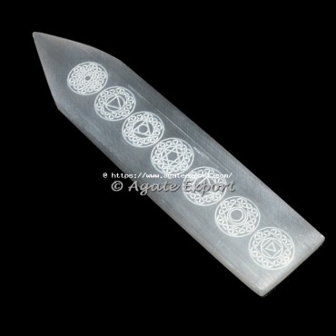 Flower Of Life 7 Chakra Engraved Selenite Wand
