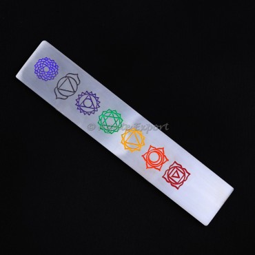Rainbow 7 Chakra Engraved Selenite Wand