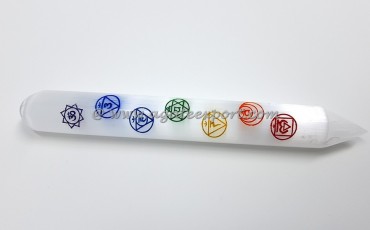 Selenite Engraved Chakra Round Wand