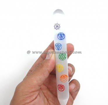 Selenite Engraved Chakra Round Wand