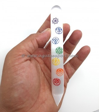 Selenite Engraved Chakra Round Wand