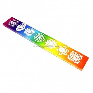7 Chakra Rainbow Selenite Engraved Wand