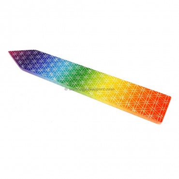 Flower Of life Engraved Selenite Rainbow Wand