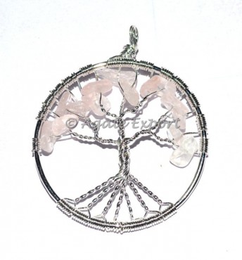 Rose Quartz Tree Of Life Pendant