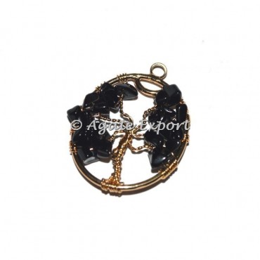 Black Obsidian Golden Tree Of Life Pendant