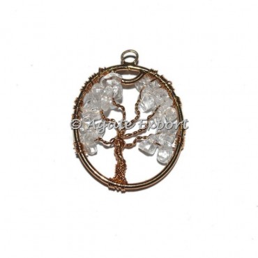 Crystal Quartz Copper Tree Of Life Pendant