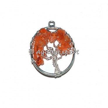 Carnelian Silver Tree Of Life Pendant
