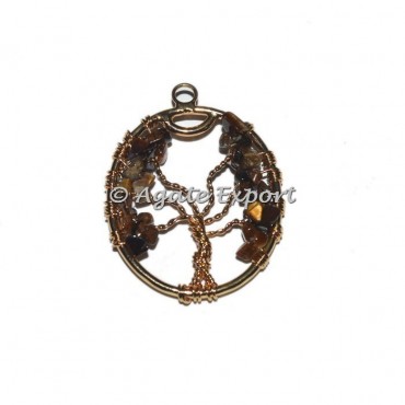 Tiger Eye Golden Tree Of Life Pendant