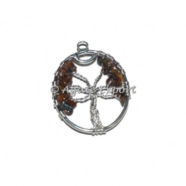 Tiger Eye Silver Tree Of Life Pendant