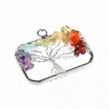 Square 7 Chakra Tree Of Life Pendant