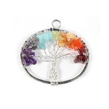 Oval 7 Chakra Tree Of Life Pendant