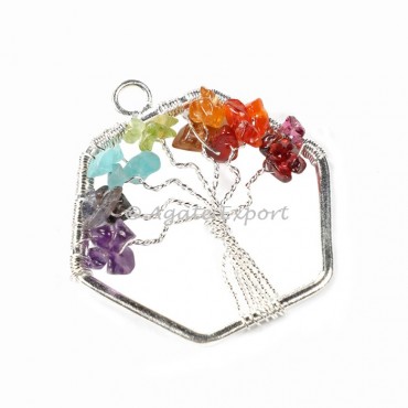 Octagon 7 Chakra Tree Of Life Pendant