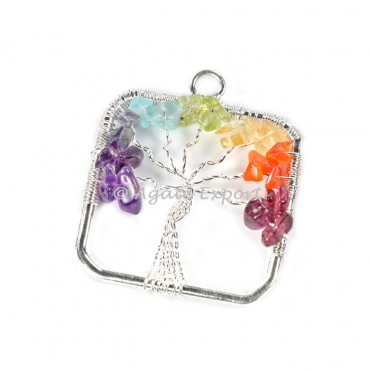 Square Round Seven Chakra Tree Of Life Pendant
