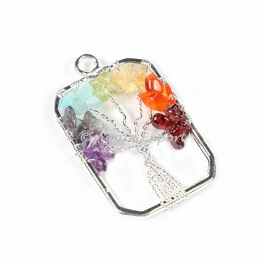 Rectangle Seven Chakra Tree Of Life Pendants