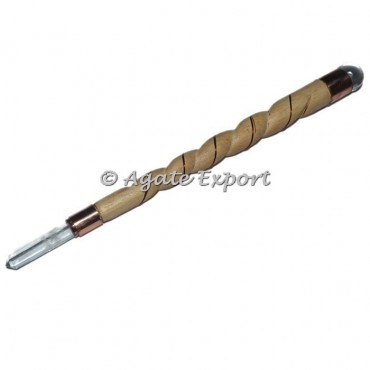 White Beach Wood Copper Crystals Healing Wand