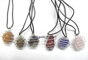 Mix Agate Wrap Tumbled Stone Pendants.